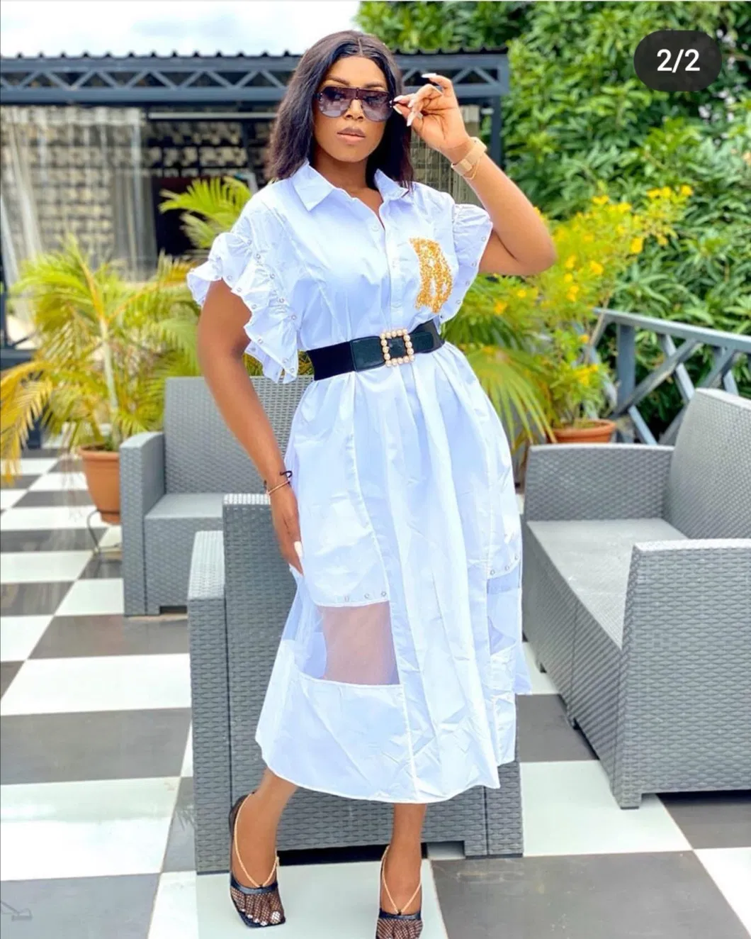 New Beaded Ruffle Dress Women Shirt Dresses Lady Shirt Dresses