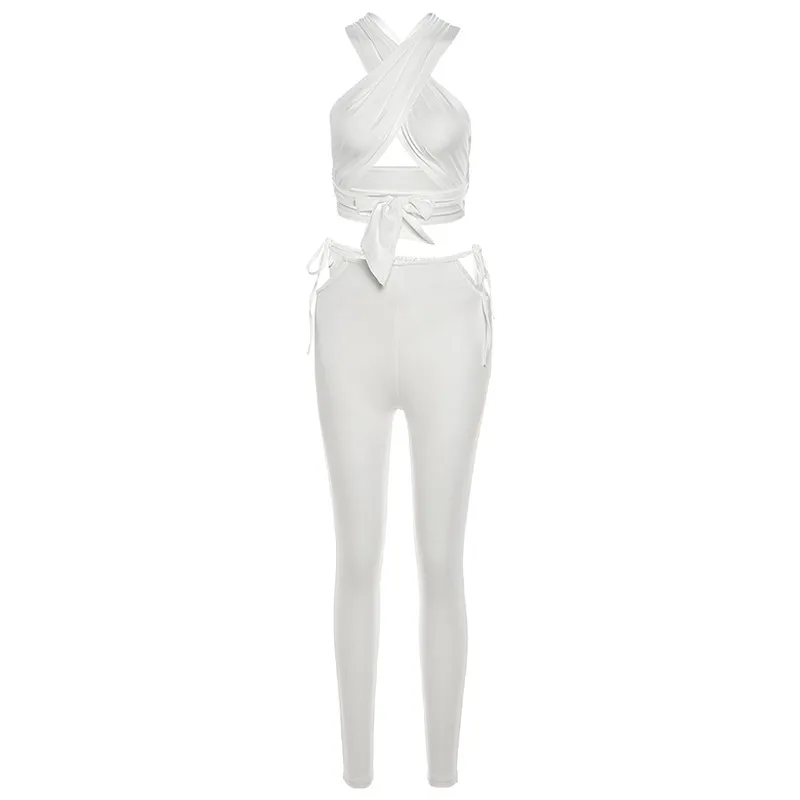 New Outfits for Woman Tight Tops Pants Outfits Two Piece Set Women Clothing Female Crop Top and Trouser