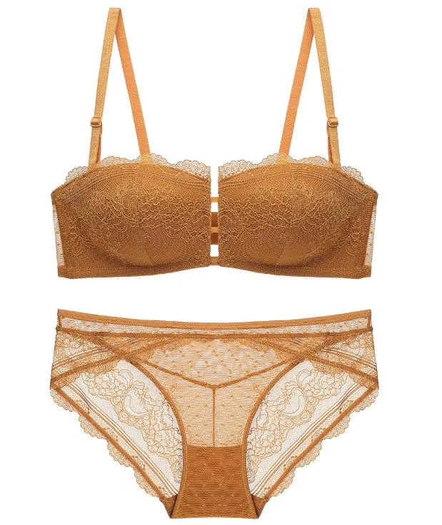 New Style Retro Wireless Lace Thin Comfortable French Sexy Bra Set with 4-Corner Cup