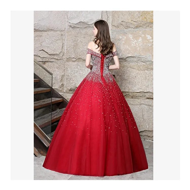 off-Shoulder Red Slim Simple Grace Wedding Dress
