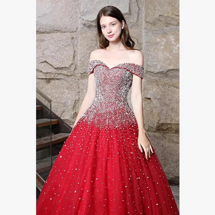 off-Shoulder Red Slim Simple Grace Wedding Dress