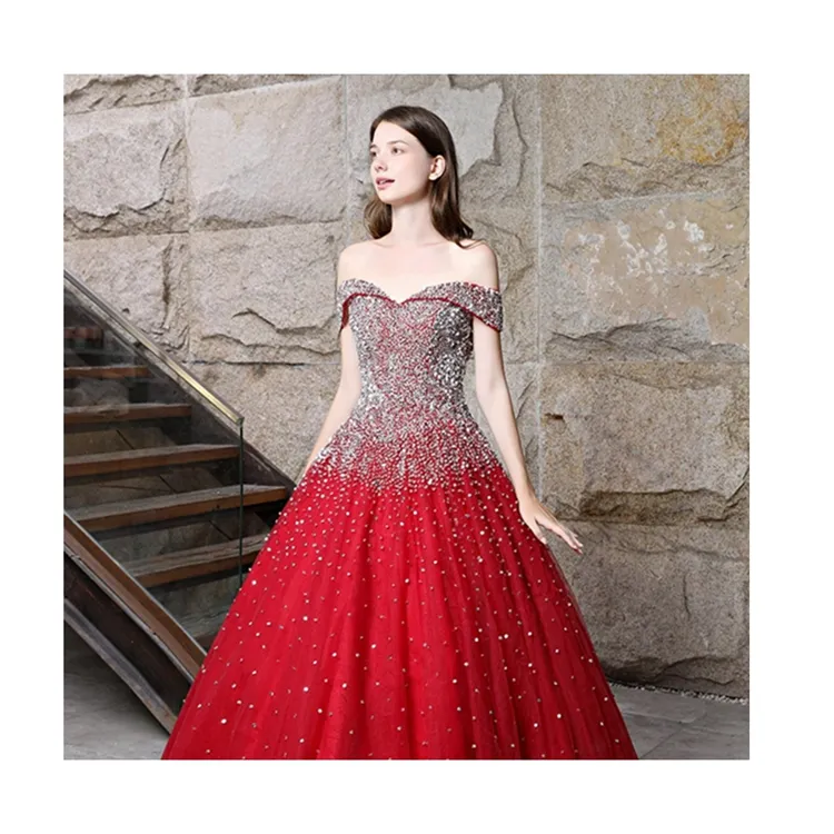 off-Shoulder Red Slim Simple Grace Wedding Dress