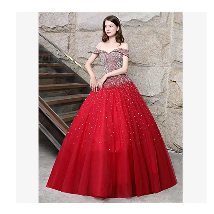off-Shoulder Red Slim Simple Grace Wedding Dress