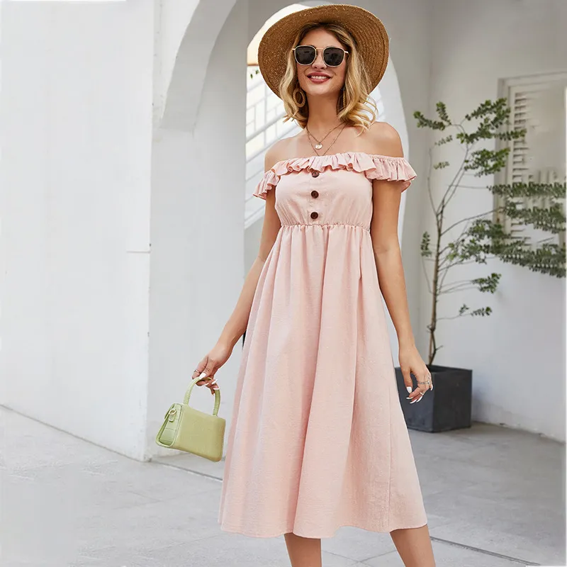 off Shoulder Viscose Cotton Pink Ruffles Strapless Beading Lace Prom Cocktail Dresses