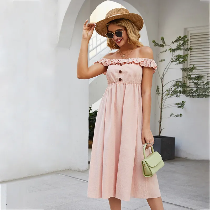 off Shoulder Viscose Cotton Pink Ruffles Strapless Beading Lace Prom Cocktail Dresses
