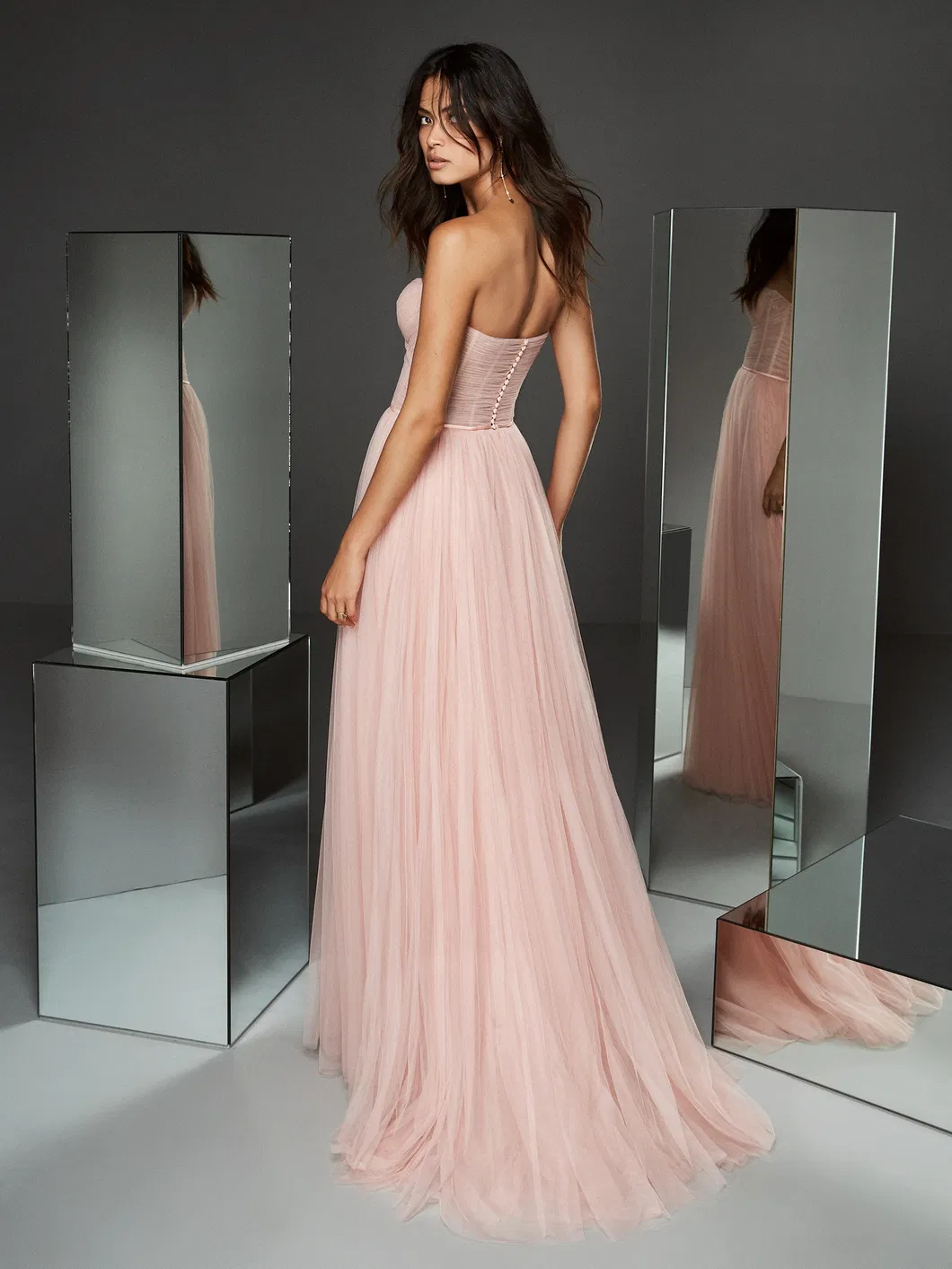 Pink Strapless Sexy Lace Bridal Ladies Bridesmaid Dress Evening Dress