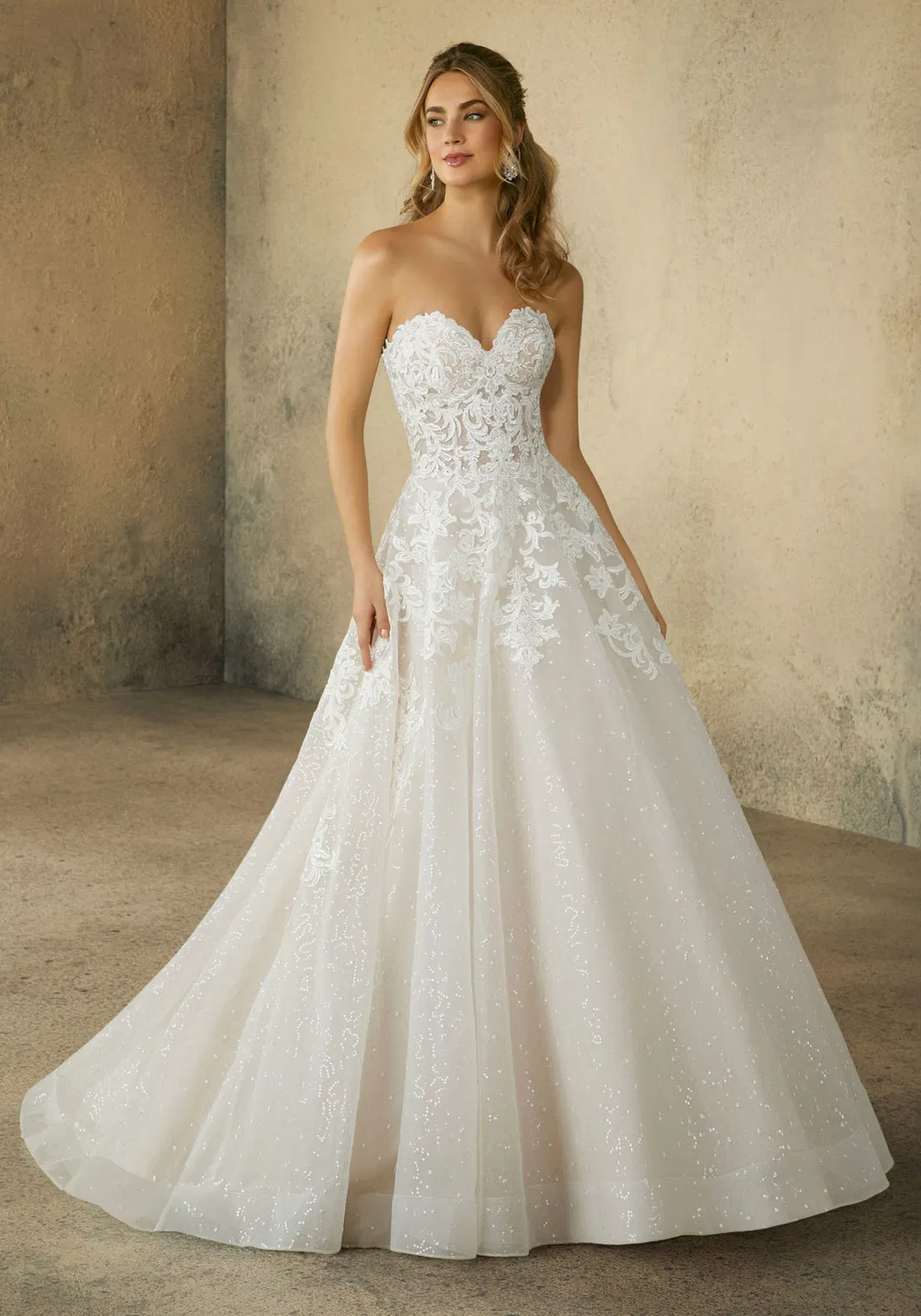Plus Size Bridal Wedding Gowns A-Line Tulle Sweetheart Glistter Lace Wedding Dress L2087
