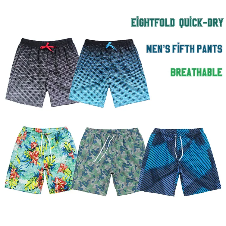 Plus Size Shorts Men Beach Pajamas Diagonal Plaid Gradient Ramp Printing Customized Beach Shorts
