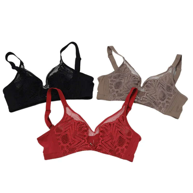 Push up Padded Bras for Women Lace Plus Size Bra Add Two Cup Non-Wired Brassiere a B C Cup Bra