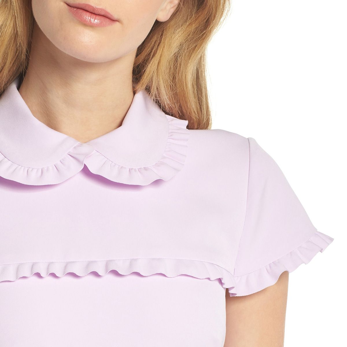 Ruffle Trim Curved Hem Ladies Classic Feminine Lilac Mini Dress