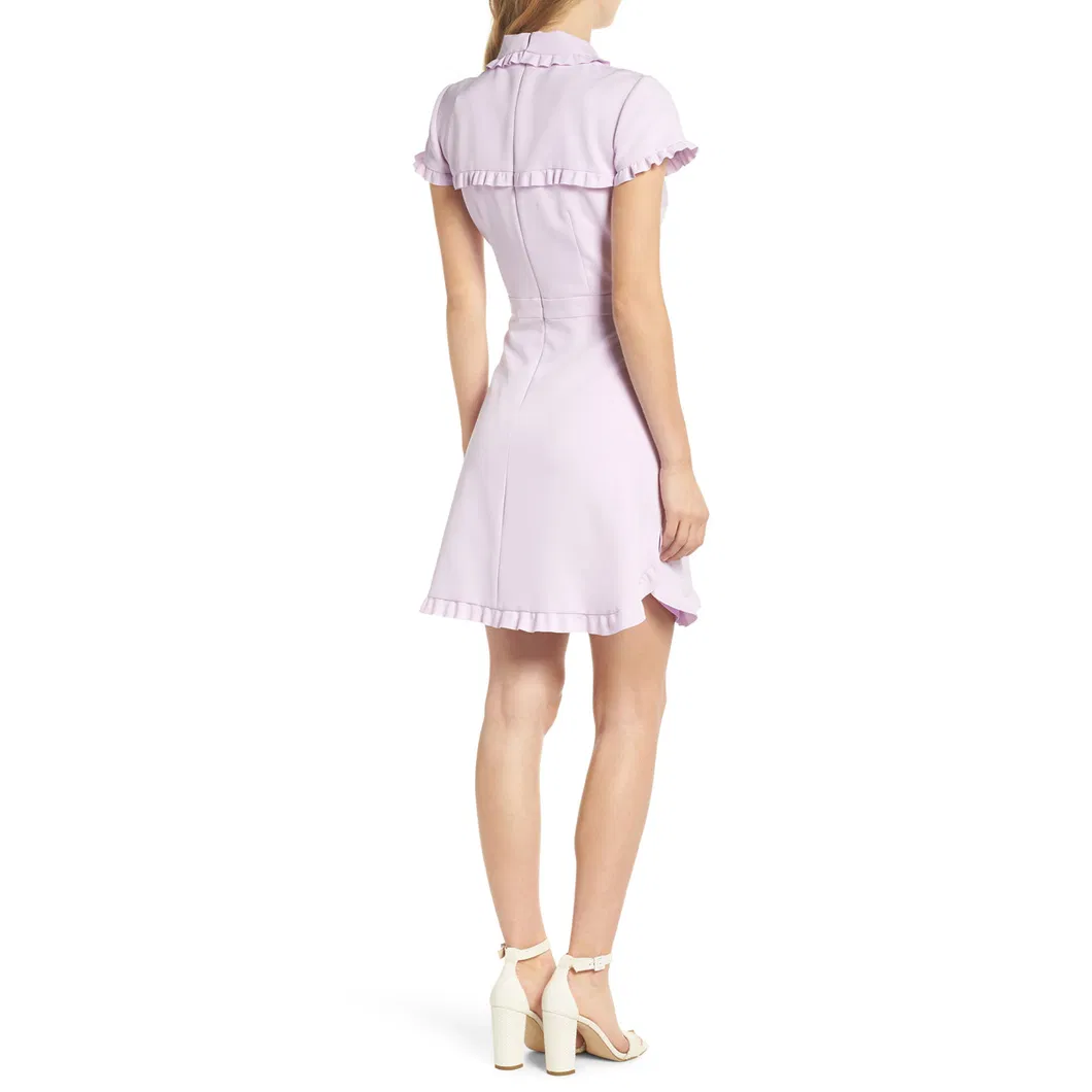 Ruffle Trim Curved Hem Ladies Classic Feminine Lilac Mini Dress
