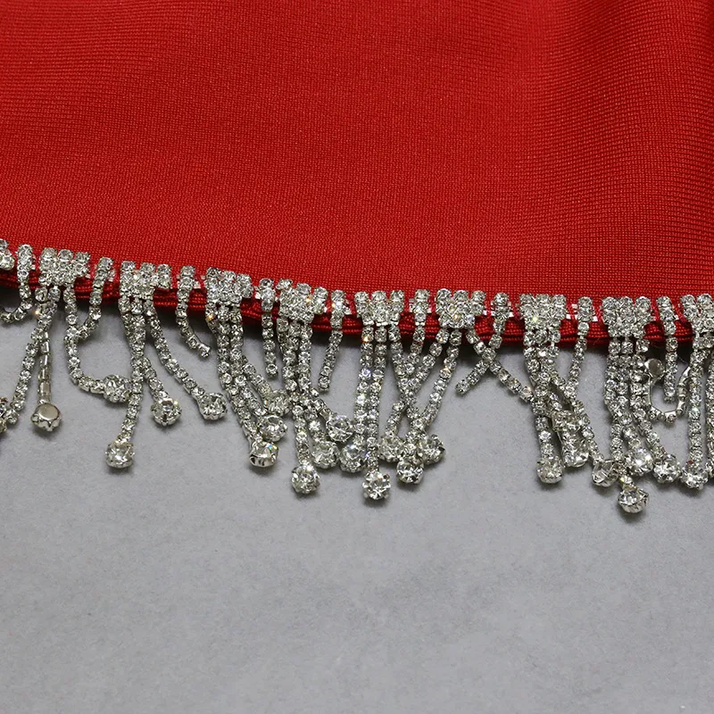 Shangyan Women Metallic Diamond Fringed One Shoulder Sexy Evening Dress