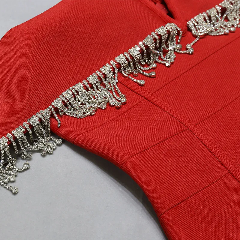 Shangyan Women Metallic Diamond Fringed One Shoulder Sexy Evening Dress