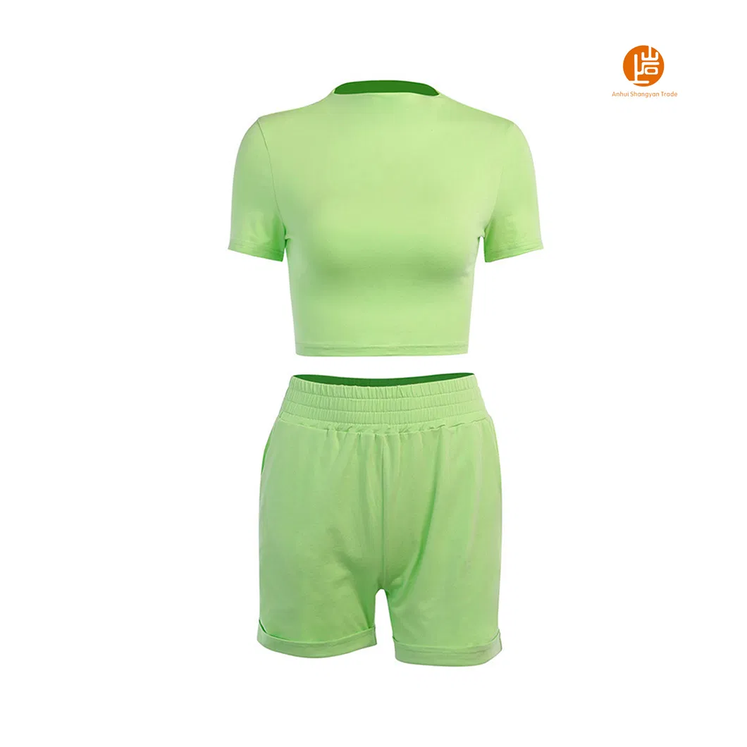 Shangyan Womens 2-Piece Crewneck Tops Cuffed Shorts Outfits Bodycon Sets Suit