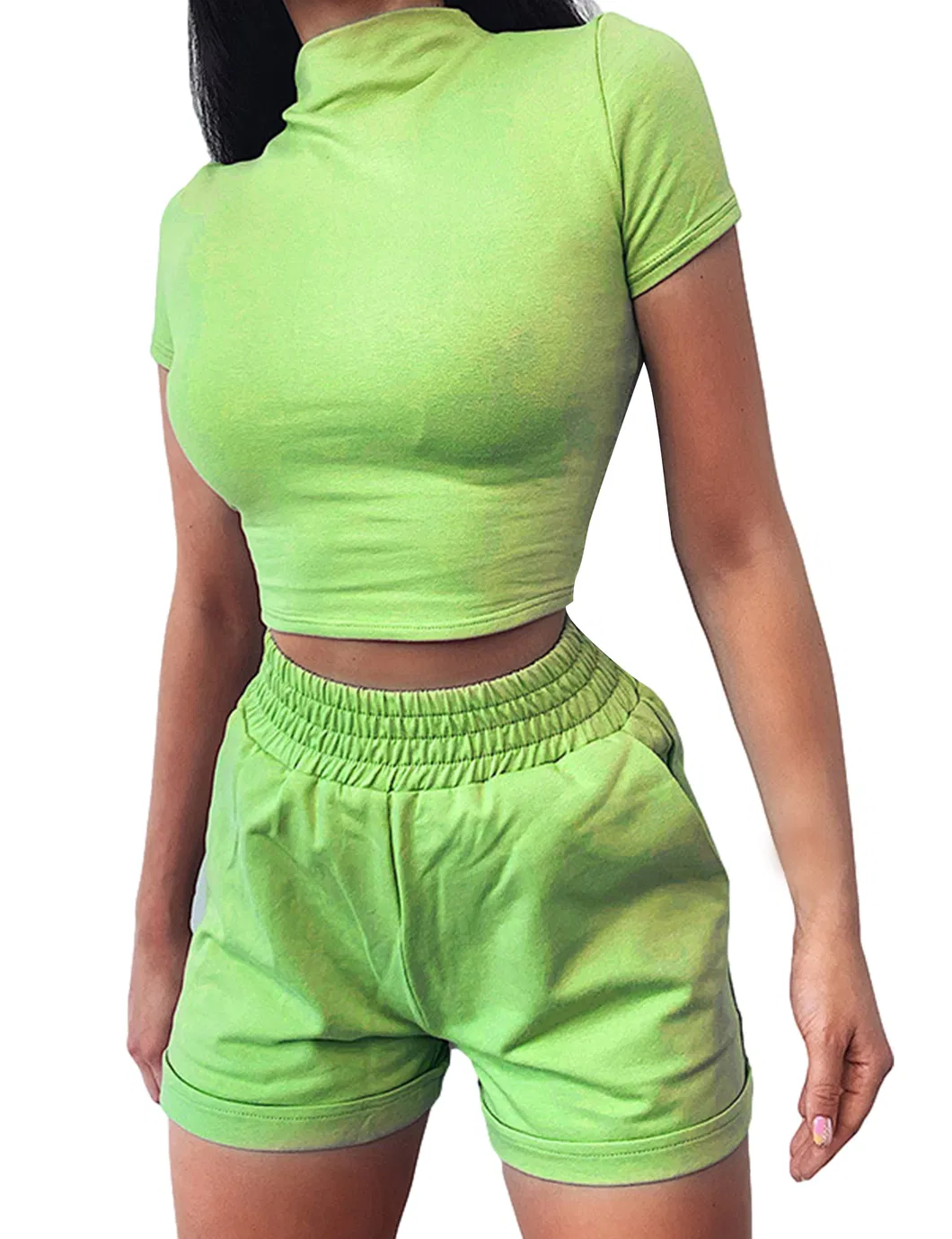 Shangyan Womens 2-Piece Crewneck Tops Cuffed Shorts Outfits Bodycon Suit Sports Wear