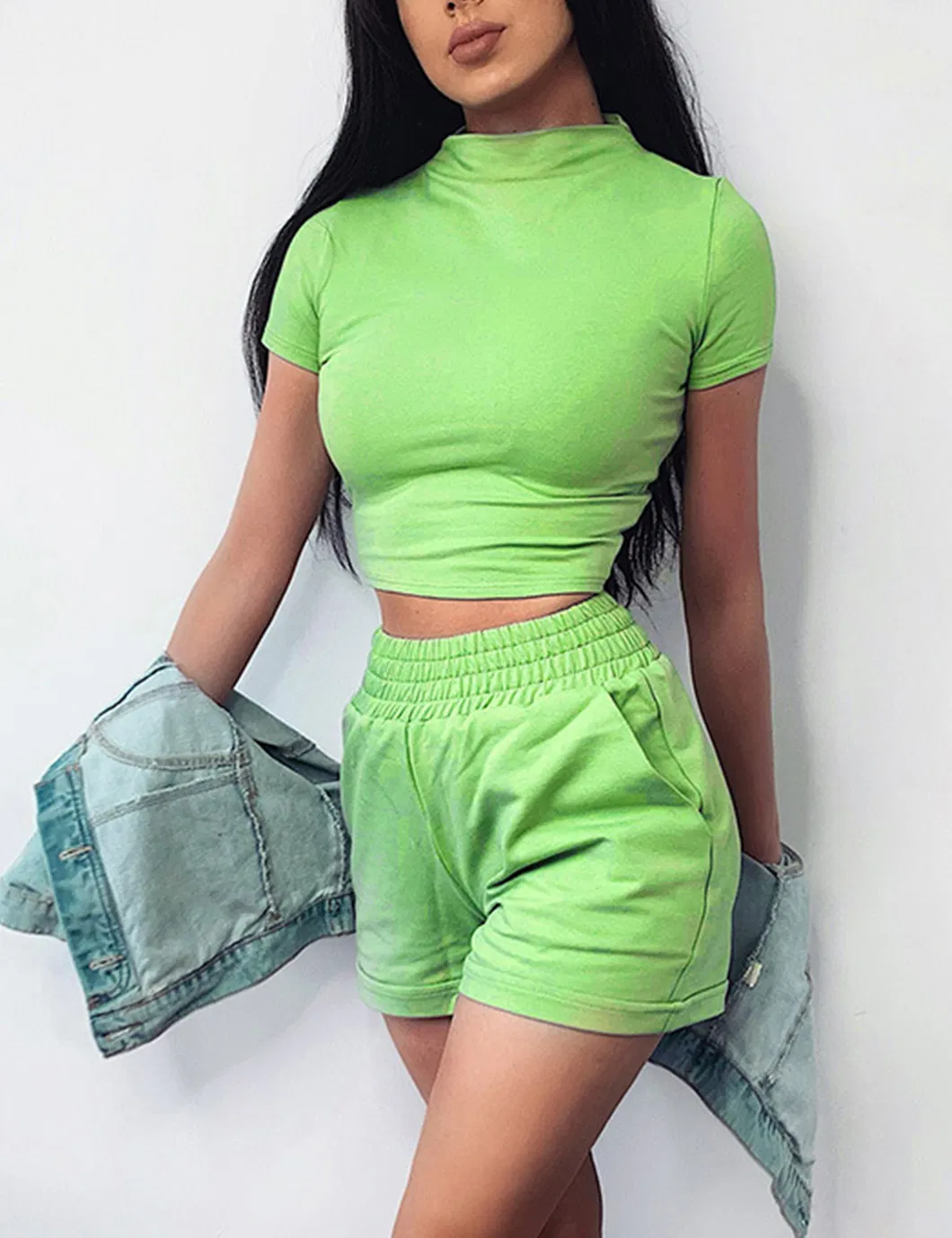 Shangyan Womens 2-Piece Crewneck Tops Cuffed Shorts Outfits Bodycon Suit Sports Wear