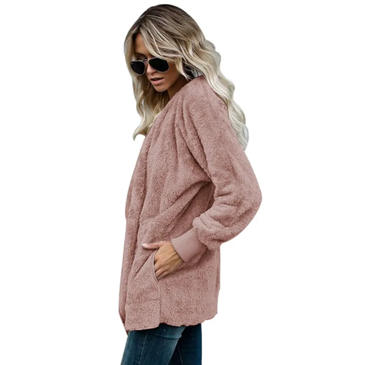 Shangyan Womens Open Front Hooded Long Sleeve Cardigan Fleece Outwear with Pocket