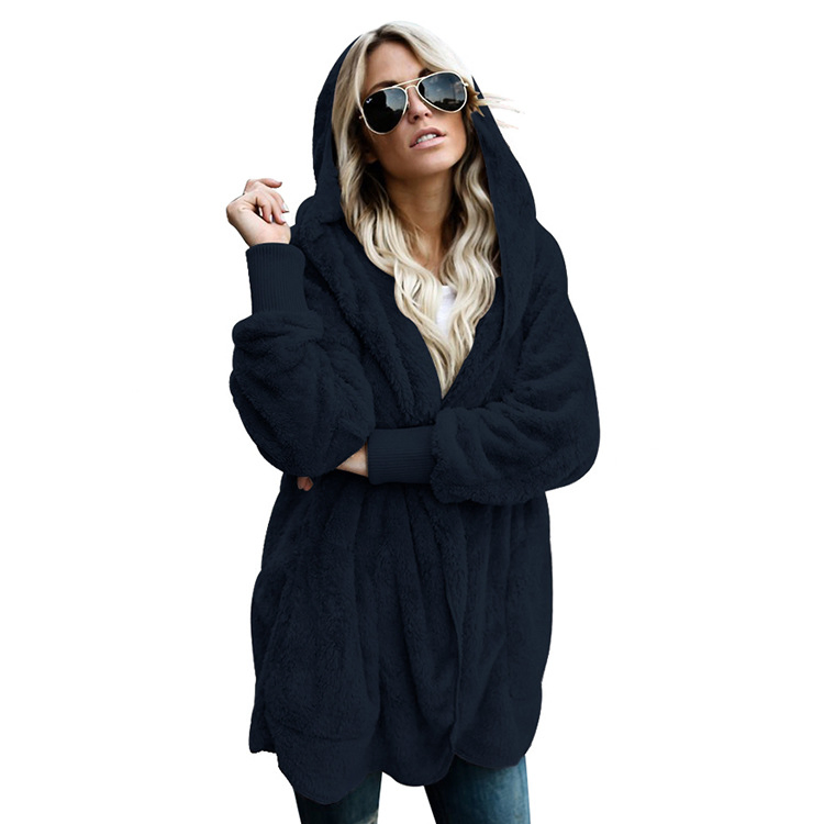 Shangyan Womens Open Front Hooded Long Sleeve Cardigan Fleece Outwear with Pocket