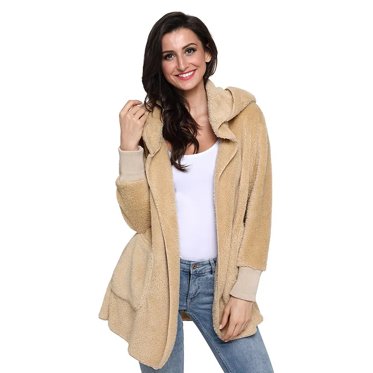 Shangyan Womens Open Front Hooded Long Sleeve Cardigan Fleece Outwear with Pocket