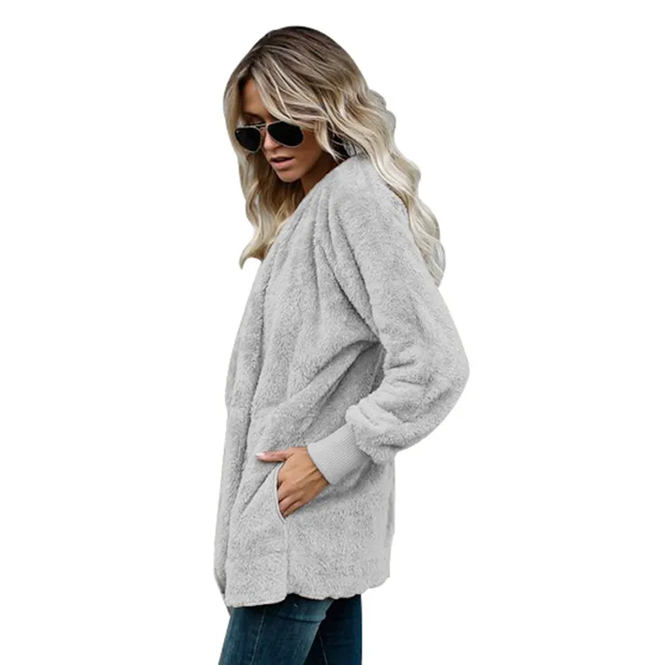 Shangyan Womens Open Front Hooded Long Sleeve Cardigan Fleece Outwear with Pocket