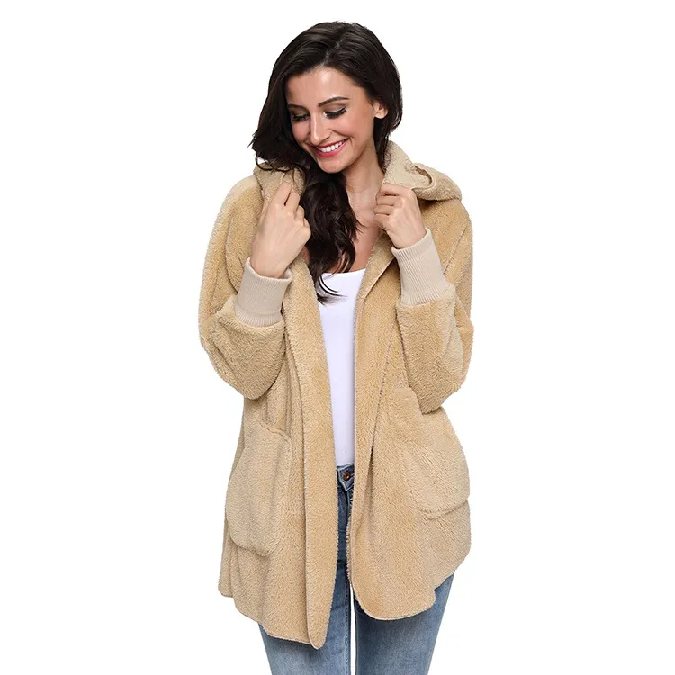 Shangyan Womens Open Front Hooded Long Sleeve Cardigan Fleece Outwear with Pocket