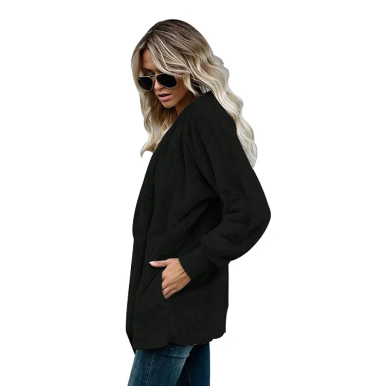 Shangyan Womens Open Front Hooded Long Sleeve Cardigan Fleece Outwear with Pocket