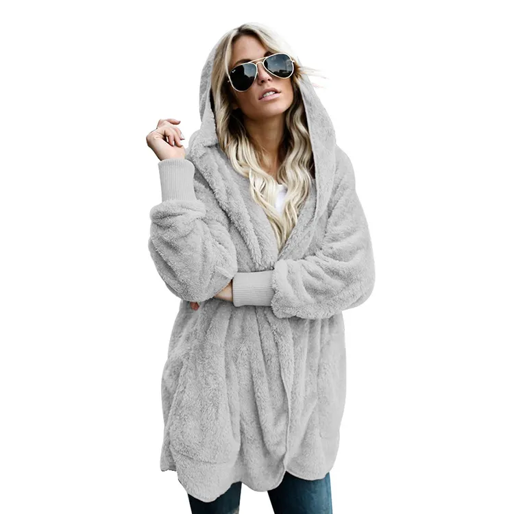 Shangyan Womens Open Front Hooded Long Sleeve Cardigan Fleece Outwear with Pocket