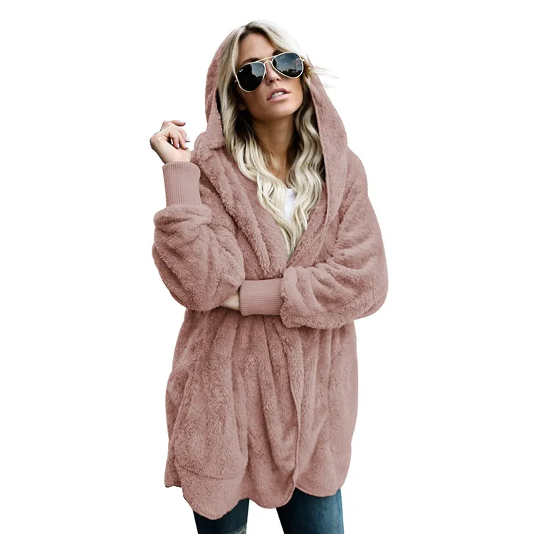 Shangyan Womens Open Front Hooded Long Sleeve Cardigan Fleece Outwear with Pocket