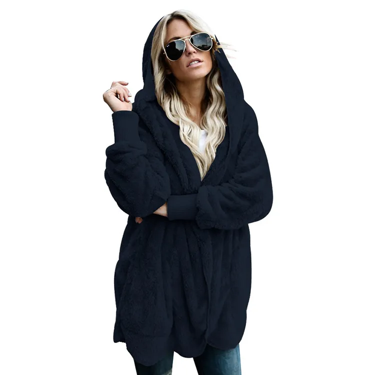 Shangyan Womens Open Front Hooded Long Sleeve Cardigan Fleece Outwear with Pocket