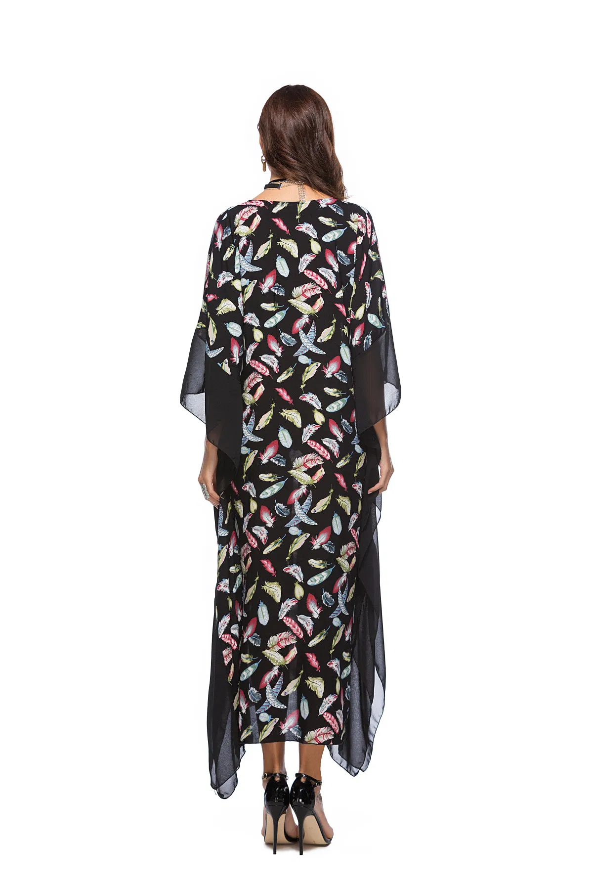 Shangyan Womens Spring and Summer New out V-Neck Bat Sleeve Printed Dress