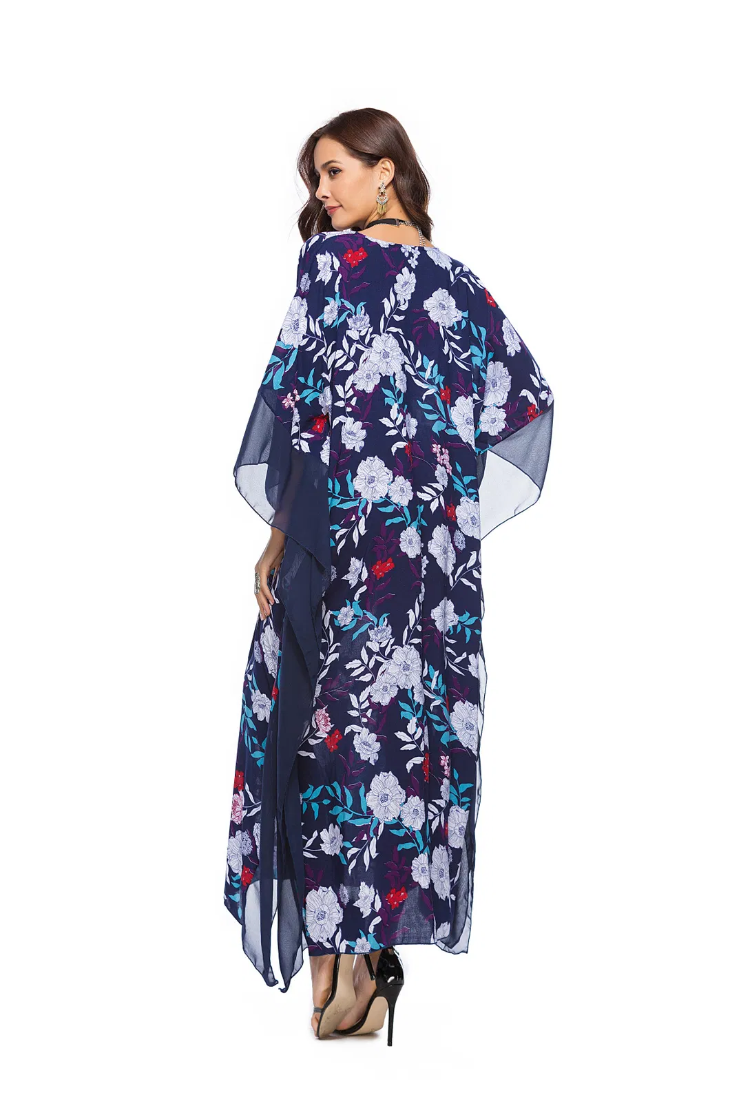 Shangyan Womens Spring and Summer New out V-Neck Bat Sleeve Printed Dress