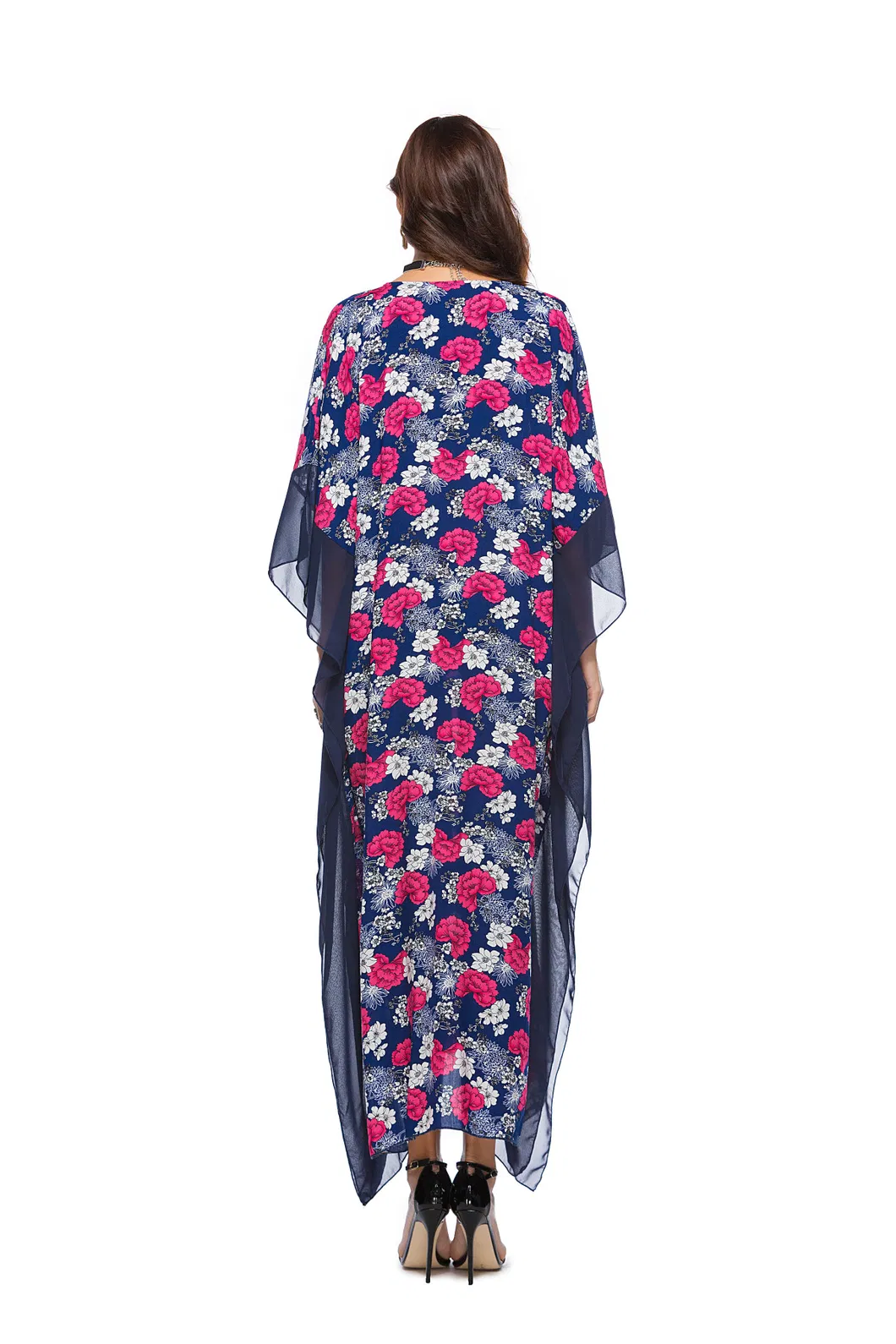 Shangyan Womens Spring and Summer New out V-Neck Bat Sleeve Printed Dress