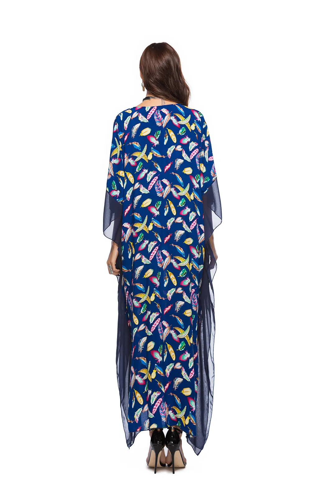 Shangyan Womens Spring and Summer New out V-Neck Bat Sleeve Printed Dress