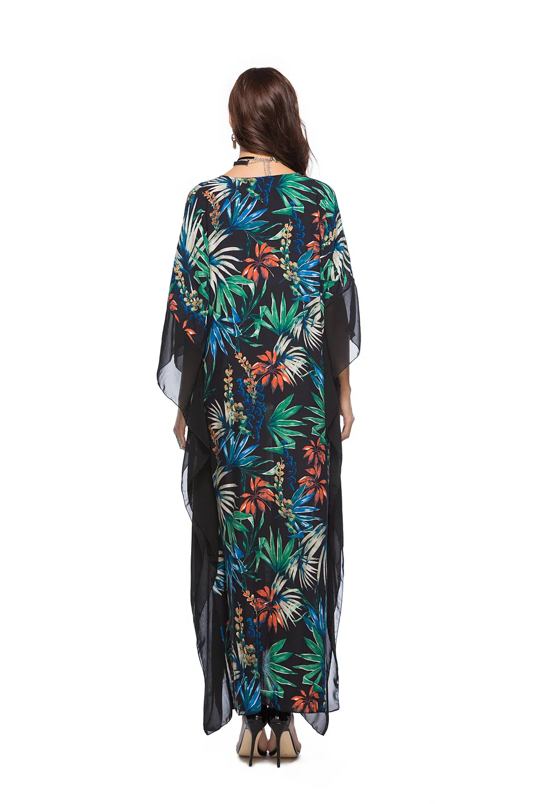 Shangyan Womens Spring and Summer New out V-Neck Bat Sleeve Printed Dress