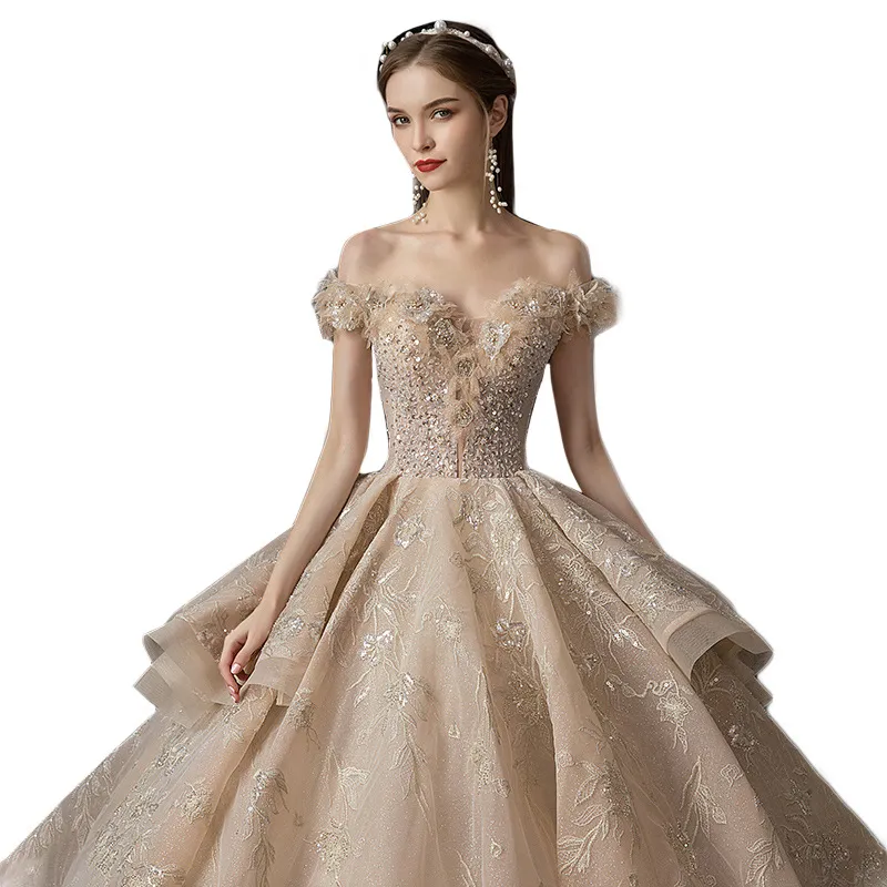 Shipping Immediately Lace Wedding Dress with Beading Decoration for Wedding