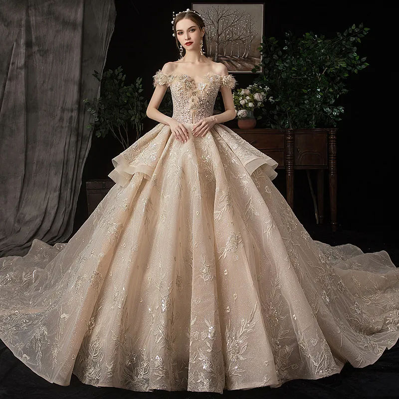 Shipping Immediately Lace Wedding Dress with Beading Decoration for Wedding