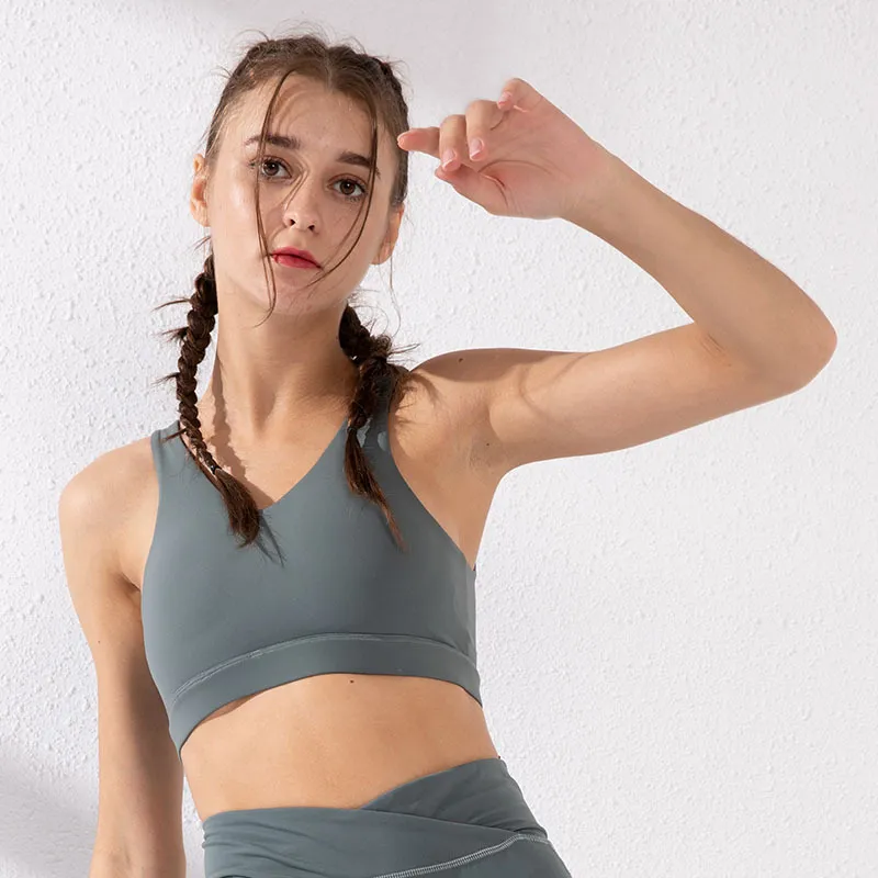 Shockproof Sports Underwear Gym Vest Top Running Bra with Strappy Back