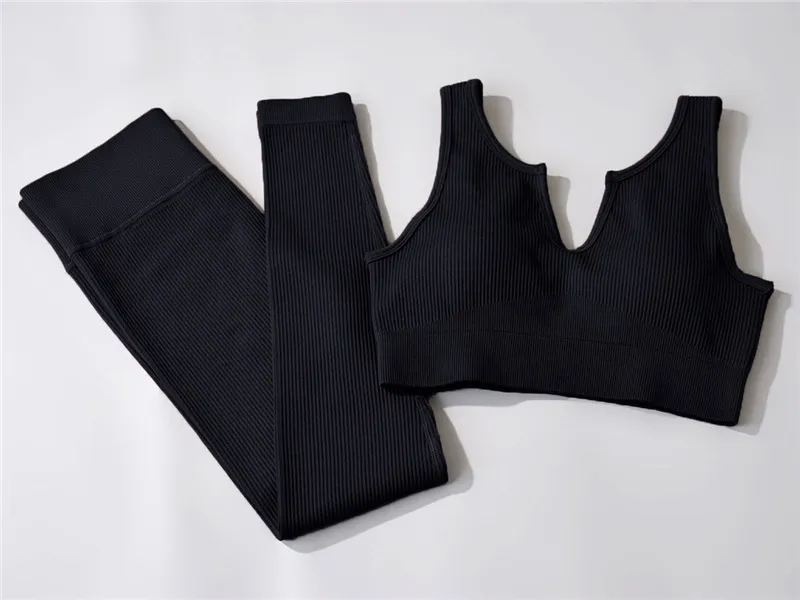 Spot 2021! Europe and America Amazon Knitted Thread Sports U-Neck Vest Trousers Yoga Clothes Fitness Suit