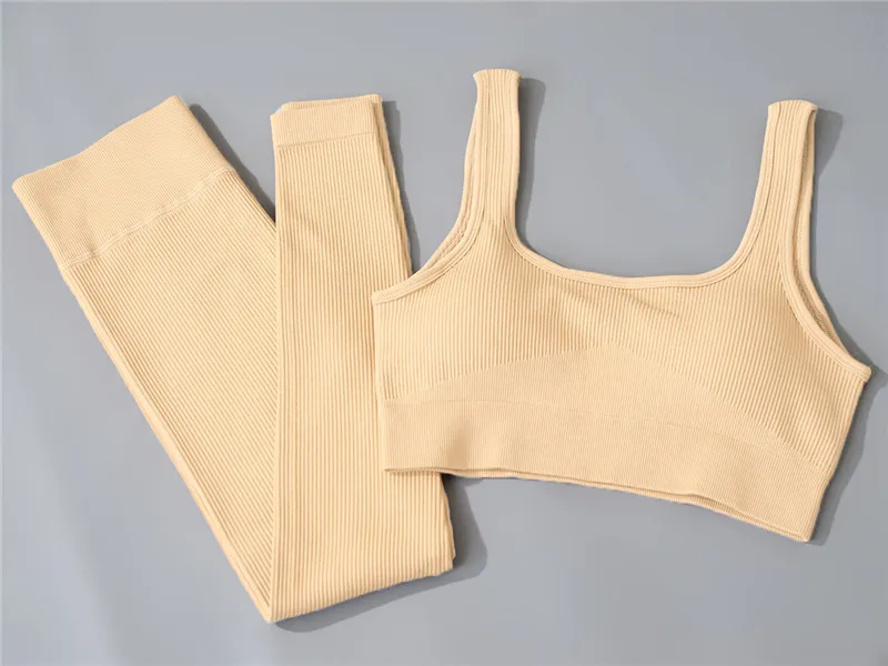 Spot 2021! Europe and America Amazon Knitted Thread Sports U-Neck Vest Trousers Yoga Clothes Fitness Suit