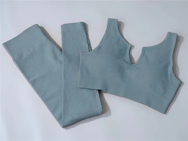 Spot 2021! Europe and America Amazon Knitted Thread Sports U-Neck Vest Trousers Yoga Clothes Fitness Suit