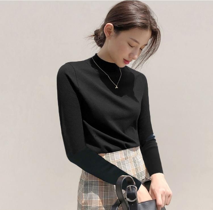 Spring and Autumn Thin Long Sleeve Jacket Slim Body Inside The Sweater Collar Sweater Half Turtleneck Bottom Shirt