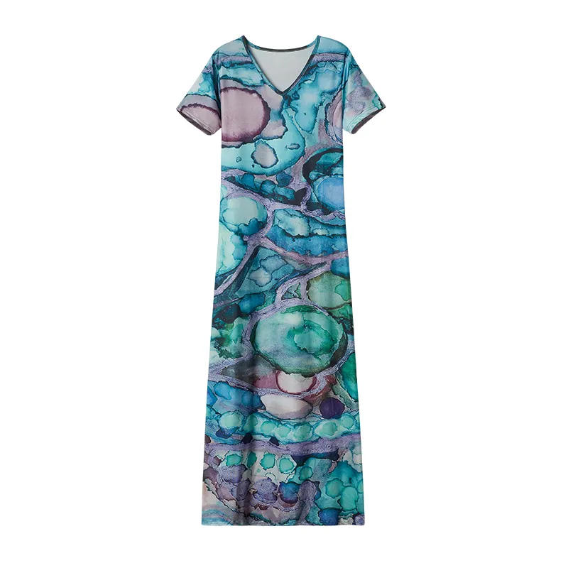 Spring Summer New Ladies Short Sleeve Ink Spot Printing Dress