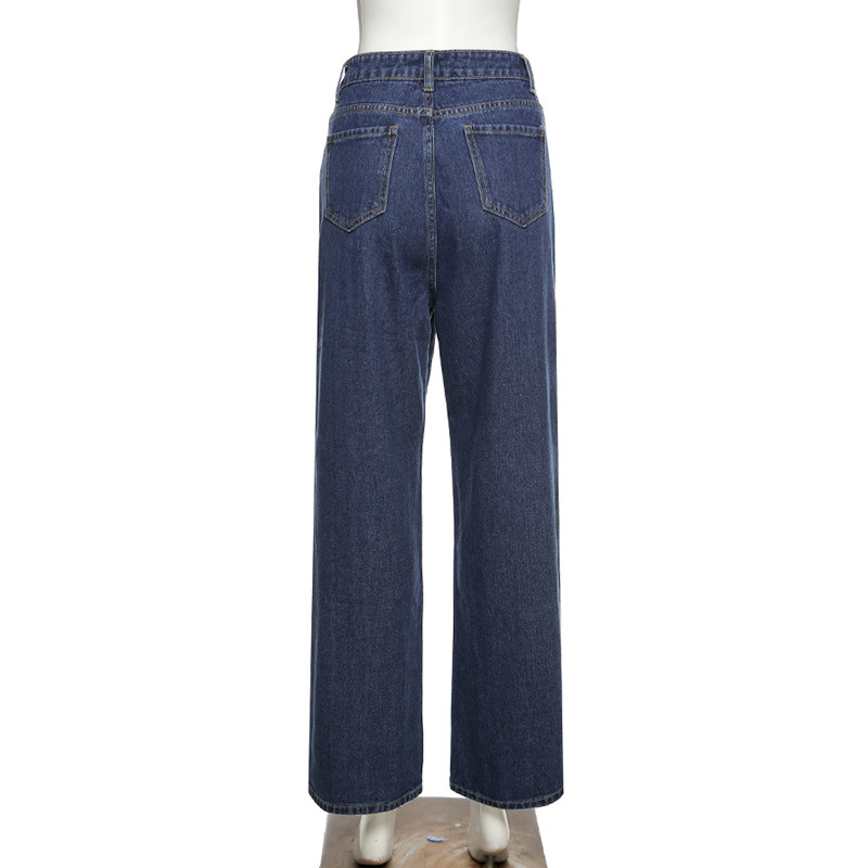 Straight Women Vintage Cargo Denim Pants Patchwork Jeans