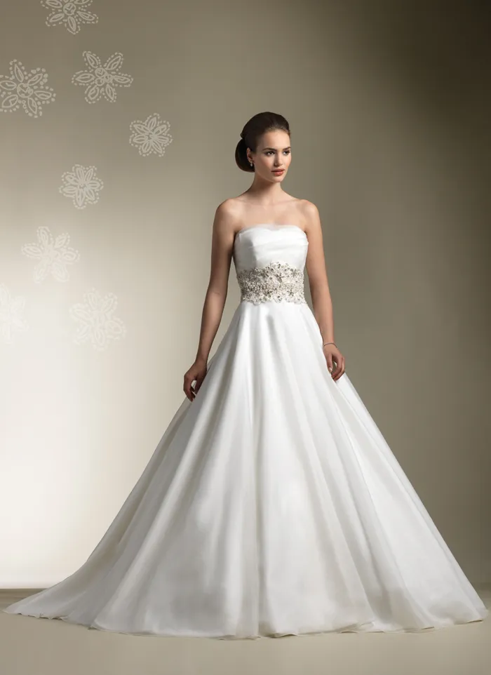 Strapless Beading Organza Ball Gown Vestido De Boda Ivory Bridal Wedding Dress