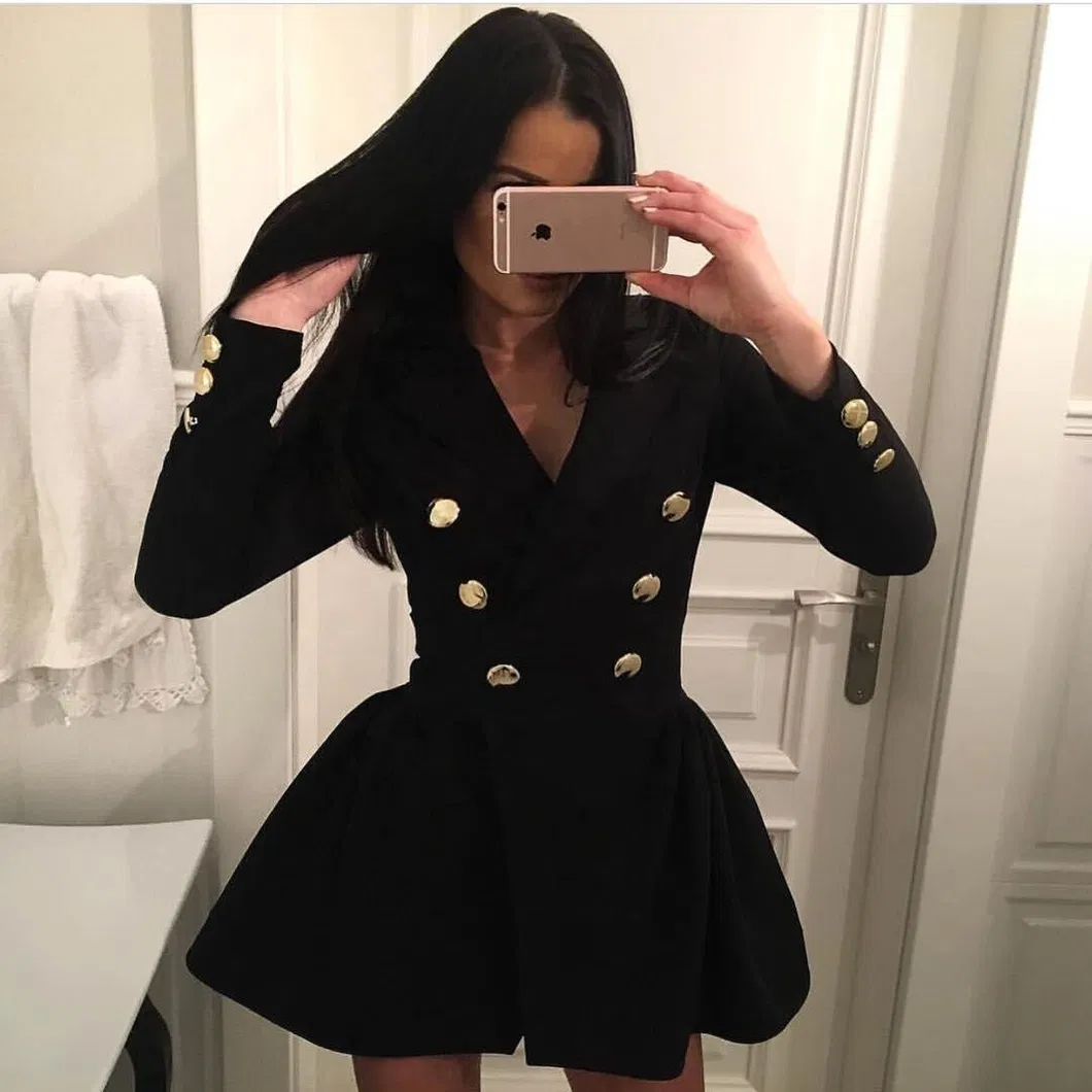 Stylish Button Down Clothes Long Coats Career Dresses Women Blazer Dress