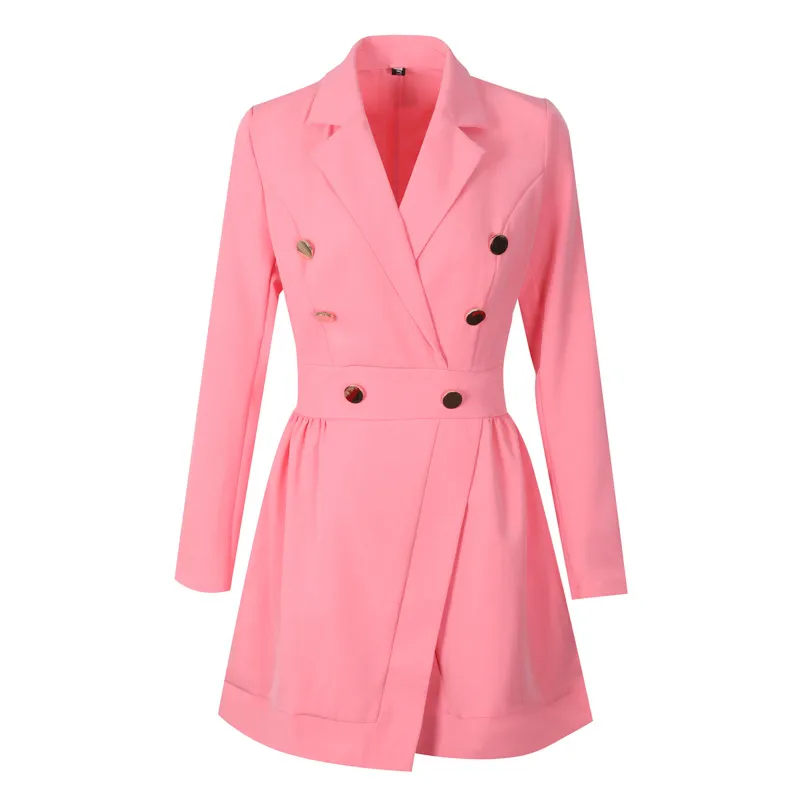 Stylish Button Down Clothes Long Coats Career Dresses Women Blazer Dress