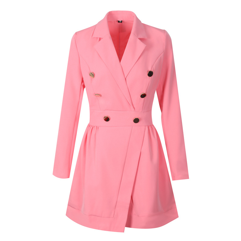 Stylish Button Down Clothes Long Coats Career Dresses Women Blazer Dress