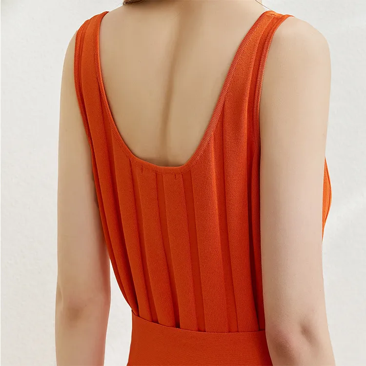 Summer Sundress Knit Dress with Belt for Women