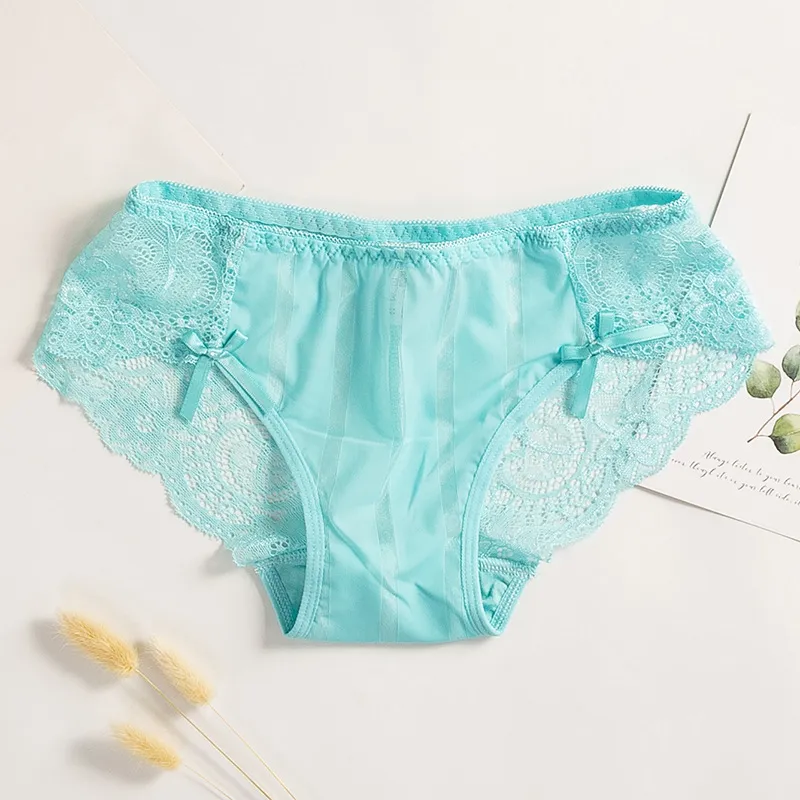 The Thin Ice Silk Stripe Lace Edge Lightly Skilled Hollow out Sexy Perspective Air Lady Low Waist Cotton Crotch Underwear Woman
