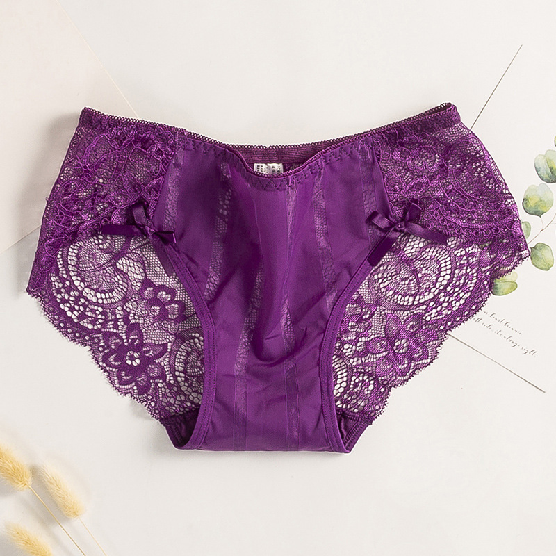 The Thin Ice Silk Stripe Lace Edge Lightly Skilled Hollow out Sexy Perspective Air Lady Low Waist Cotton Crotch Underwear Woman